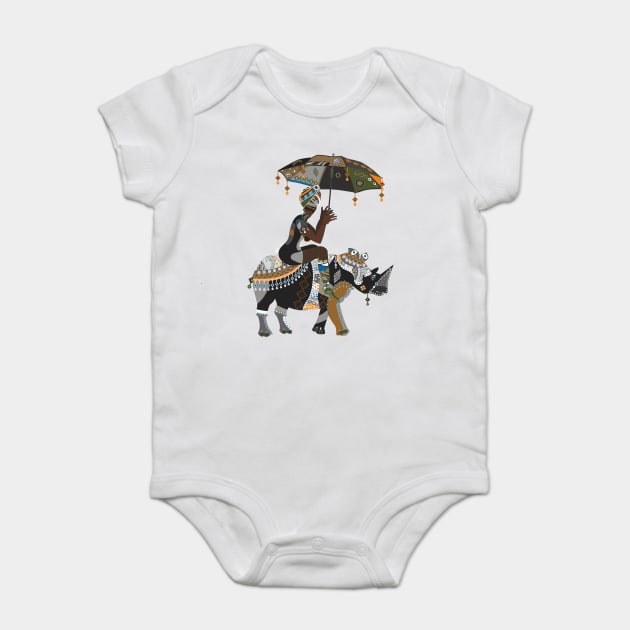 African girl riding rhino with umbrellas Baby Bodysuit by Urbanprint